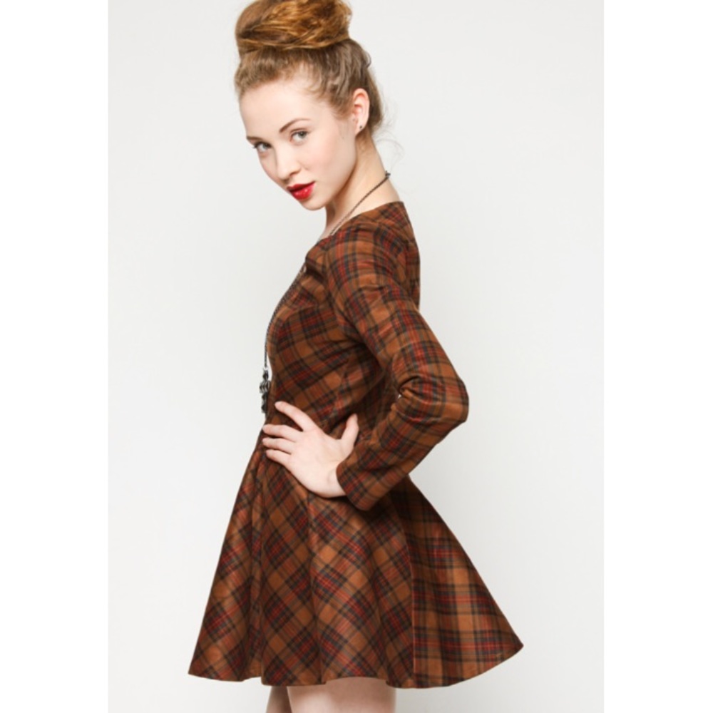 GYSPY JUNKIES Alpha brown plaid mini dress, L